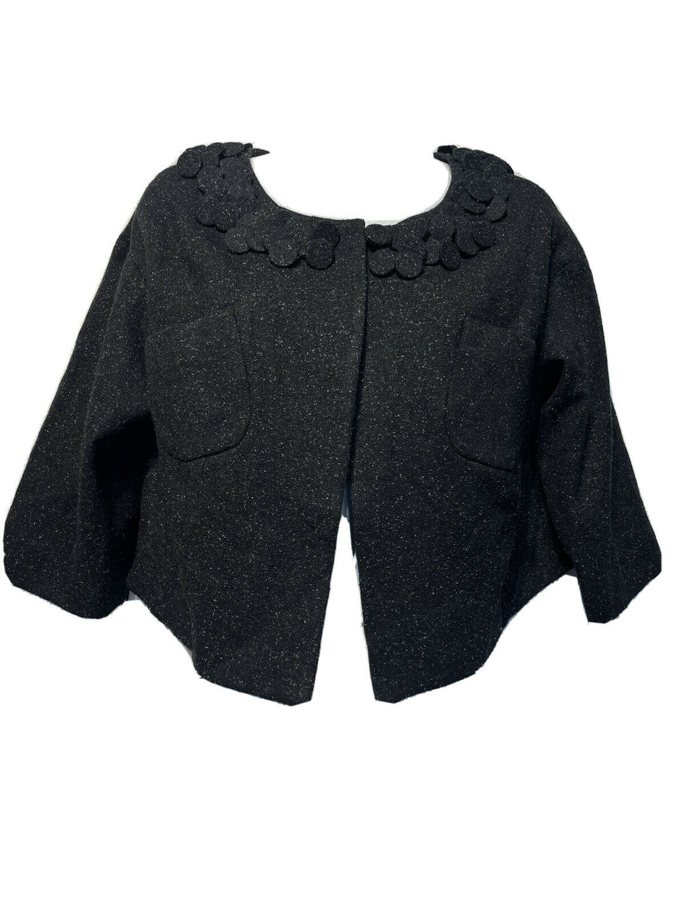 Robert Rodriguez Women’s Size 6 Black Spotted Wool Silk Cape Coat